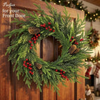 24 Inch Norfolk Pine Wreath for Front Door, Artificial Christmas Wreath - Image 2