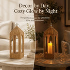 14.5 Inch Natural Rattan Decorative Lantern with LED Flameless Candle - Image 4