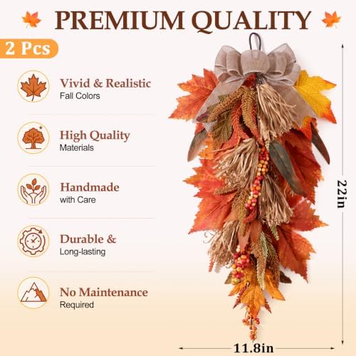 Shihanee 2 Pack 22 in Fall Teardrop Swags Autumn Sorghum Front Door Decor - Image 2
