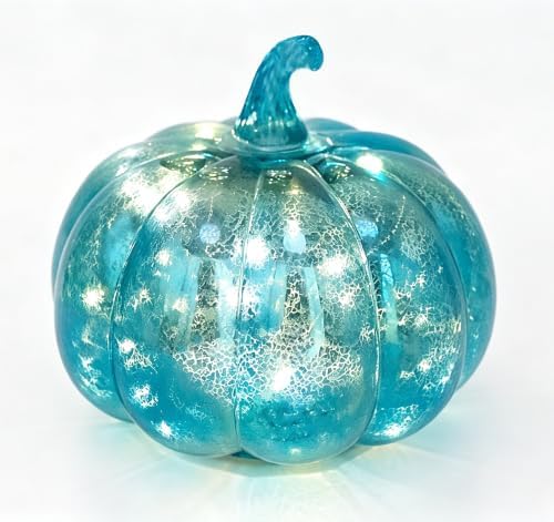 Fall Decorations for Home,Mercury Glass Pumpkin Lights with Timer(Blue) by CFDECORCandlesandHolders
