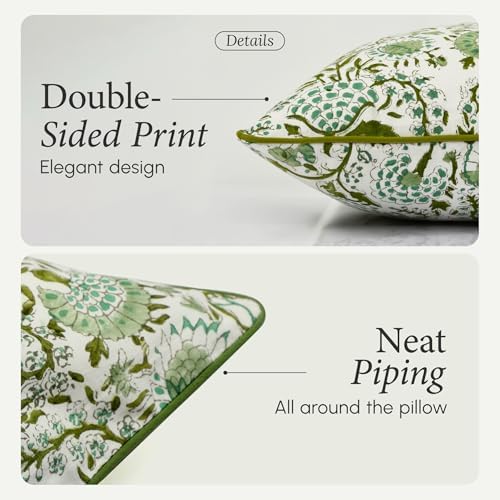 CPC Agate Green Block Print Throw Pillow Covers 20x20 Inch, Set of 2 - Image 2