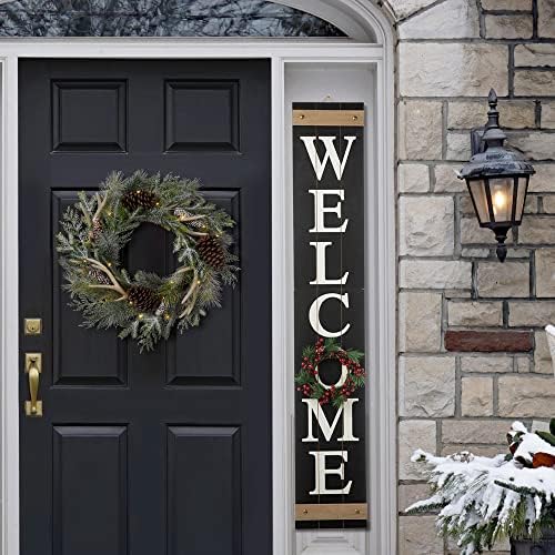Glitzhome 60”H Welcome Sign for Front Door Porch Farmhouse Wooden Hanging Wall Sign with 4 Interchangeable Floral Wreaths for Seasons Spring Summer Fall Harvest Thanksgiving Christmas Home Decor - Image 7