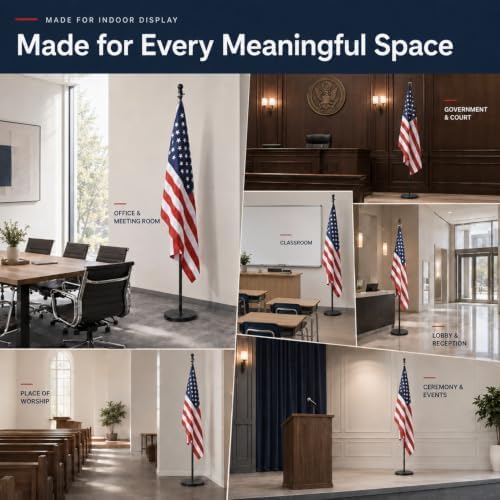 Flag Stand Indoor - 1" Heavy Duty Metal Flag Pole Set with Base,6-8ft Adjustable,Portable & Free Standing for Office,Conference Room,Classroom,Entryway,Outdoor Porch Deck (Black) - Image 7