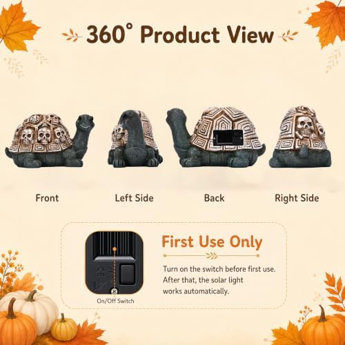 Nacome Solar Turtle Garden Statue - Skull Shell & Red Eyes, Halloween Decor - Image 7