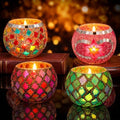 Diwali Decorations for Home, 3.1" Opening Mosaic Glass Candle Holder, 4Pcs by Beeplove