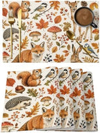 Thanksgiving Placemats Set of 8,Cotton Linen Fabric Place Mats,Fall Fox Squirrel Rabbit Mushroom Maple Leaves Decorative Table Mats Protector for Home Kitchen Dining Wedding Party Coffee Tables by BEMIGO