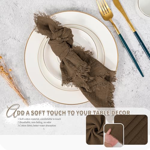 Pesonlook 60 Pcs Brown Handmade Cotton Cloth Napkins with Fringe,16x16 Inch - Image 4