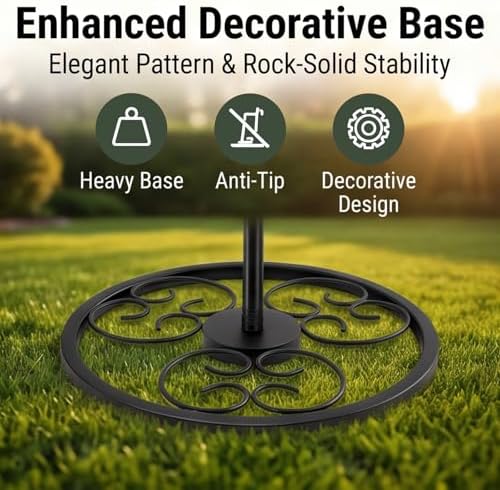 53" Heavy Duty Garden Flag Stand & Shepherds Hook, Scrollwork Anti-Tip Base - Image 4
