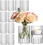 ComSaf Glass Cylinder Vases 12 Pcs 6 Inch Tall, Clear Ribbed Bud Vases by ComSaf