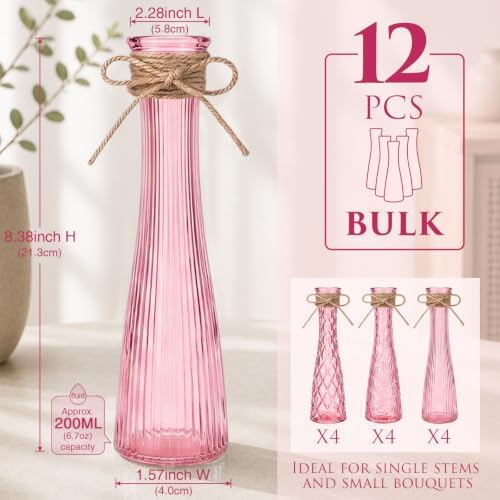 Set of 12 Pink Glass Bud Vases for Centerpiece, Assorted - Image 3