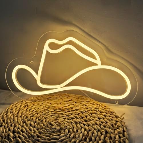 Cowboy Hat Neon Sign Led Neon Lights Sign for Wall Decor, Western Wall Art Cowgirl Neon Sign for Game Room, Bedroom, Bar, Man Cave - Gifts for Rodeo Enthusiast, Birthday, Christmas by SHIDASIGN