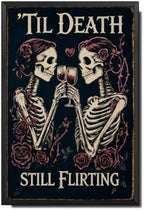 Vintage Metal Tin Sign Halloween Skeleton Couple Roses Gothic Romance Wall Art for Bedroom Bar 8×12 Inches with Metal Frame by Unknown