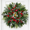 30Inch Large Christmas Wreath for Front Door with Bell, Red Roses & Berries by Hoobalon