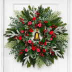30Inch Large Christmas Wreath for Front Door with Bell, Red Roses & Berries by Hoobalon