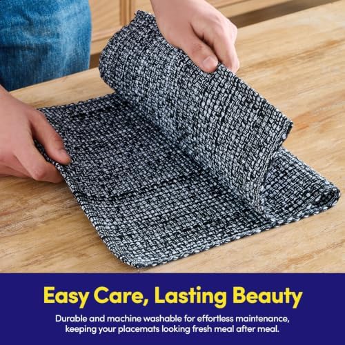 Sweet Home Collection 100% Cotton Placemats for Dining Room Rectangle Two Tone Woven Fabric Soft Durable Table Mat Set, Set of 6, Black, Rectangle 13" x 19" (Pack of 12) - Image 7