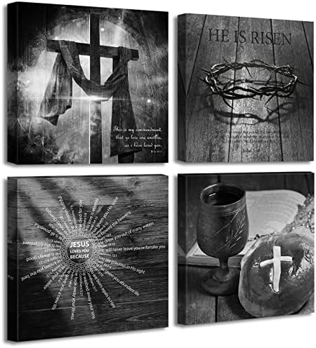 Christian Canvas Wall Art Decor Easter Bible Verse Set of 4 for Church by JiazuGo