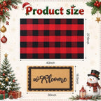 2pcs Christmas Welcome Mat for Front Door Layered Buffalo Plaid Outdoor Rug - Image 2