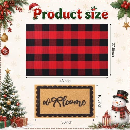 2pcs Christmas Welcome Mat for Front Door Layered Buffalo Plaid Outdoor Rug - Image 2