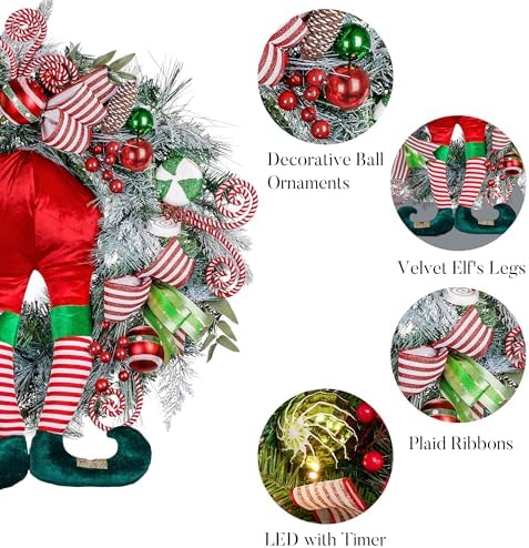Valery Madelyn 30" Pre-Lit Christmas Wreath for Front Door with Lights Elf - Image 5