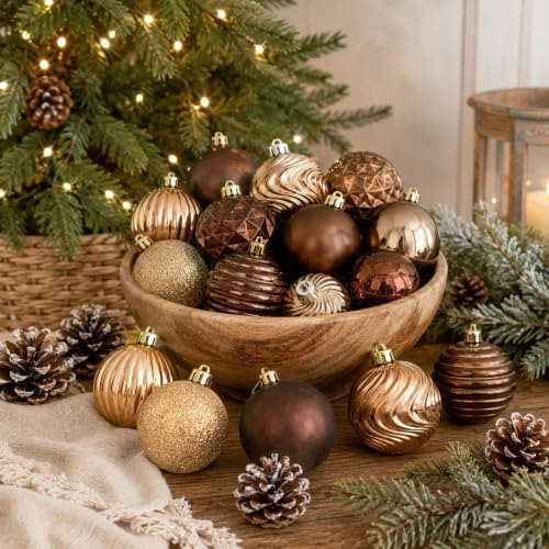 Lunmon 64 Pcs Christmas Ball Ornaments Bronze Copper Brown Gold Xmas Bulbs - Image 5