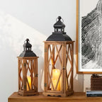 Glitzhome Decorative Candle Lanterns, 2 Pack Farmhouse Lanterns Decor, Vintage Hanging Candle Holder Wooden Lantern Decorative Indoor&Outdoor for Patio, Porch, Entryway, Centerpieces (No Glass) - Image 2