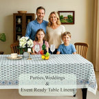 CPC Tablecloth 100% Cotton 80x120 Inch Indian Block Print Rectangle Table Cover, Washable Table Cloth for Weddings, Spring/Summer, Barbeque - Poppy Blue - Image 3