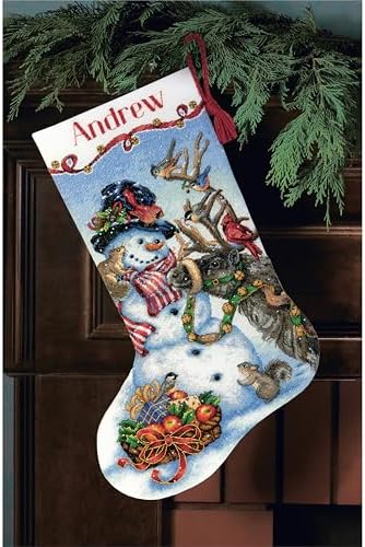 Dimensions Gold Collection Counted Cross Stitch 'Snowman Gathering' Personalized Christmas Stocking Kit, White Aida, 16", 18 Count - Image 6