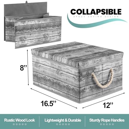 Sorbus Decorative Storage Boxes with Lids, Foldable Organizer (Gray) - Image 2
