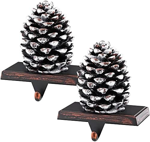 MCEAST 2 Pack Christmas Stocking Holders Pinecone with Snowflake Xmas Stocking Hangers Clips Mantle Hooks for Christmas Decoration by MCEAST