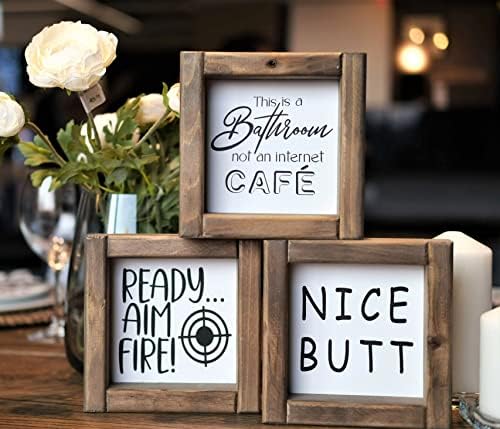 Funny Bathroom Signs Decor, Farmhouse Bathroom Decor with 9 Interchangeable Sayings, Rustic Accessories for Restroom Shelf Decor Sign for Kids Bathroom 6x6"，Black and White Restroom Decorations - Image 2