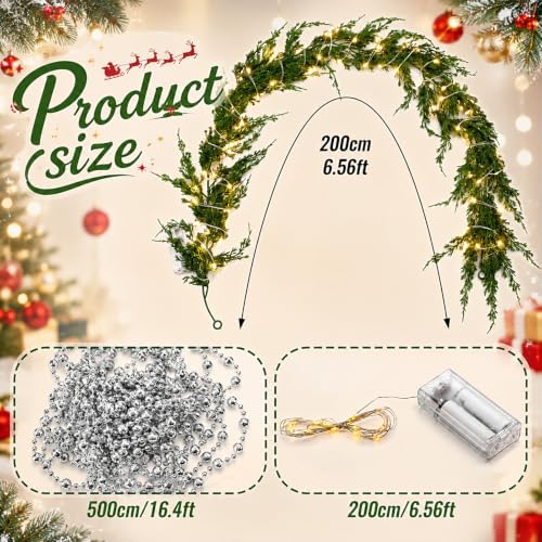 Retrowavy Christmas Mirror Garland Cedar Decor 6.56ft, Warm Tone, 5 Pcs - Image 2