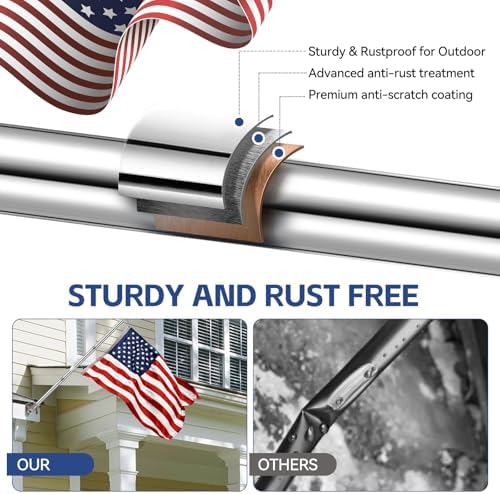 5 FT Flag Pole kit and American Flag 3x5ft with Pole Kit for Outside, Heavy Duty Flag Pole 5FT with 3x5ft American Flag, Stainless Steel Aluminum Multi-Position Flag Pole with Bracket Holder (silver) - Image 4