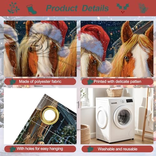 Christmas Garage Door Decorations 6x13FT, Three Horses with Santa Hats, Rustic Barn Holiday Banner for Outdoor Garage Door Cover - Image 3