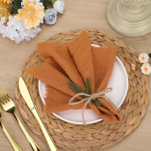TURSTIN 24 Pieces Cotton Linen Cloth Napkin Handmade Cloth Napkin with Fringe 17 x 17 Inch Soft Dinner Wedding Napkins Square Rustic Fringe Table Napkins for Dinners, Parties, Weddings, Terracotta - Image 4