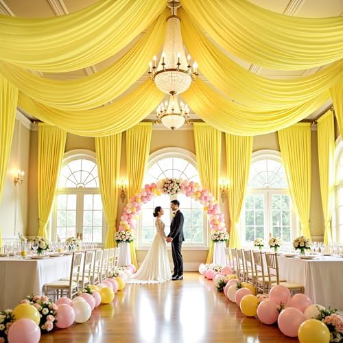 2 Panels 5ft(W) x 20ft(H) Yellow Ceiling Drapes for Wedding Parties by PartyVillage