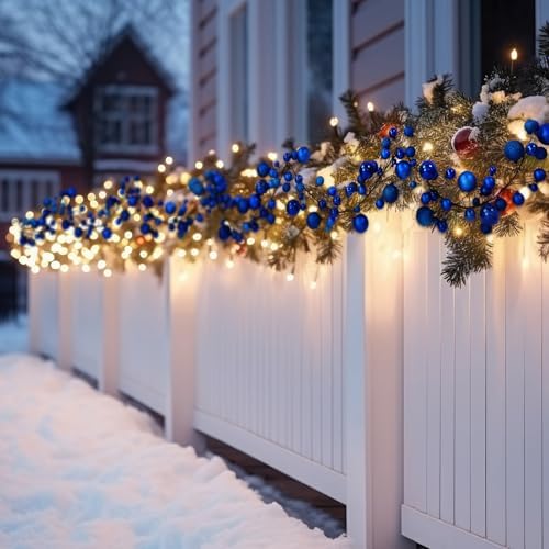 2 Pcs 6 ft Christmas Ball Ornament Garland, Navy Blue - Image 4