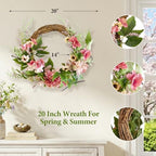 20 Inch Fall Wreath for Front Door Artificial Hydrangea Wreath - Image 2