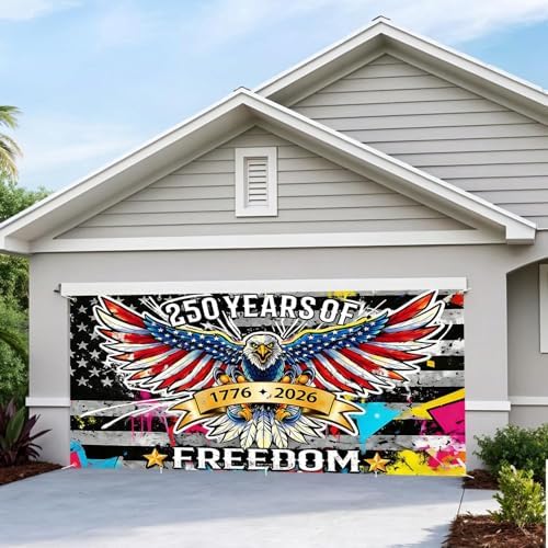 16x7FT 250 Years of Freedom Garage Door Banner, Amer-ica Eagle Patriotic Design 1776–2026, Extra Large Outdoor Garage Door Cover for Independence Day Decor - Image 5