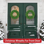 22 Inch Boxwood Wreath for Front Door Realistic with Welcome Sign Faux Easter Green Preserved Boxwood Wreaths Outdoor Spring Wreaths for Front Door Outside for Porch Farmhouse Wall Home Decor - Image 6