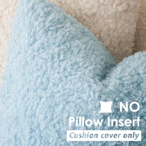 Foindtower Decorative Fuzzy Faux Fur Throw Pillow Covers 20x20 Sky Blue - Image 3