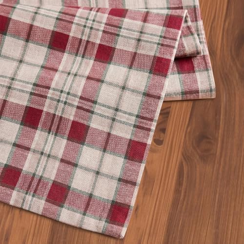 Solino Home 100% Pure Linen Table Runner Plaid, Almond Plaid 14 x 72 in - Image 2