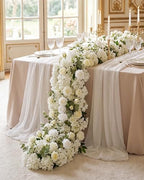 72inch Aisle Flower Garland with Chiffon Sheer Drape, White Rose and Hydrangea, Artificial Flowers for Wedding Arch, Backdrop, Reception Table Decor - Floral Runner for Ceremony Pathway & Bridal Suite - Image 4