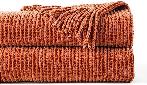 BATTILO HOME Rust Orange Throw Blanket for Couch, 60"x80" by BATTILOHOME