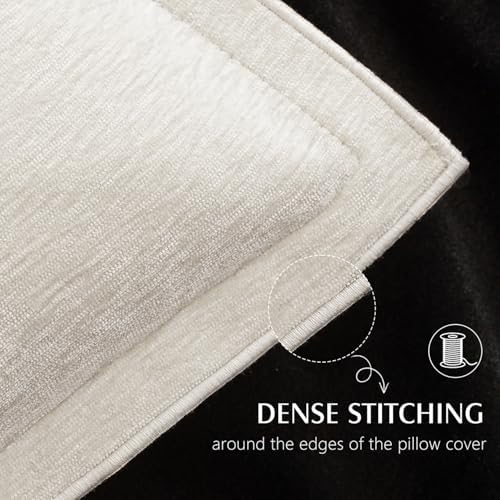 Decorative Chenille Luxury Throw Pillow Covers with Wide Edge, Textured Solid Pillowcases, Soft Velvet Cushion Cover Home Décor for Couch Sofa Chair Bed,20×20 Inch, Set of 2, Cream White - Image 2