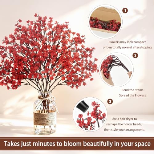 Uieke 30 Pcs Babys Breath Artificial Flowers Bulk Silk Red Faux Flowers Real Touch Gypsophila Bouquet for Christmas Halloween Home Wedding Decoration - Image 3