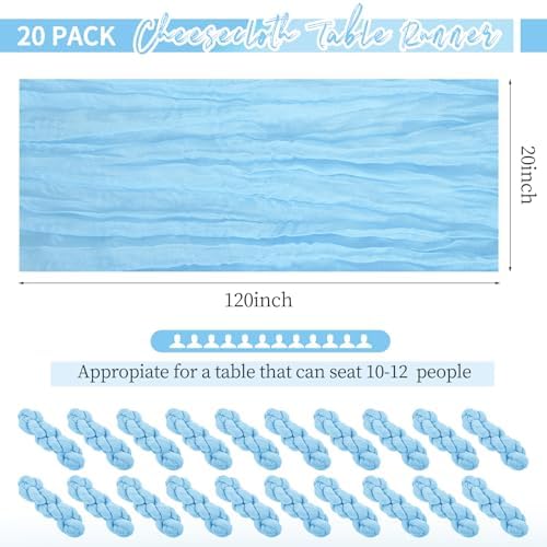 20 Pack Light Blue Table Runner 10Ft Cheesecloth Table Runner Boho Gauze Table Runner Long Cheese Cloth Table Runner Romantic Sheer Fabric Table Runners for Wedding Party Bridal Shower - Image 2