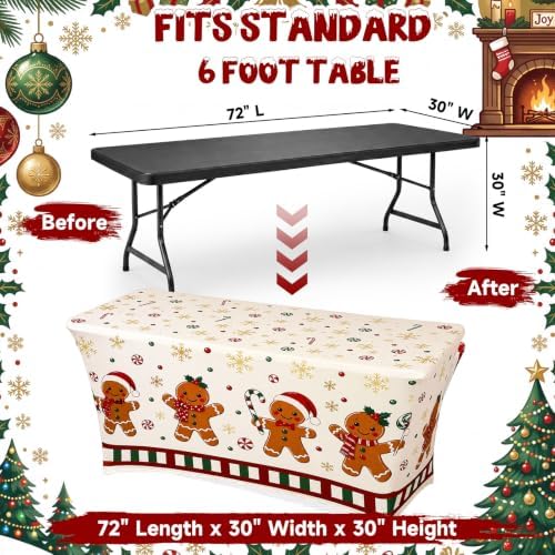 Oudain Christmas Gingerbread Table Cover 6 Feet Spandex Stretch Tablecloth - Image 2