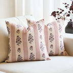 Amor Virisso Floral Throw Pillow Covers 20x20 Set of 2 Block Print Pillow Covers Neutral Floral Striped Farmhouse Decorative Pillow Covers for Sofa Couch Bed, Red by AffordableFloralPrintMaker