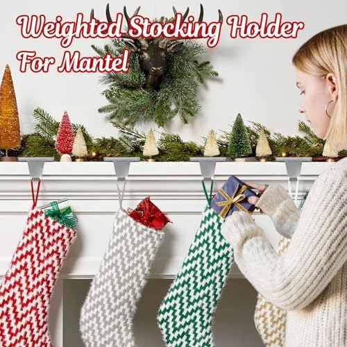 HMASYO Christmas Stocking Holders for Mantle Set of 4, Silver Heavy Duty Iron Stocking Hangers Base, Low Profile Weighted Stocking Holder Hooks for Fireplace Tabletop Shelf Christmas Decoration - Image 5