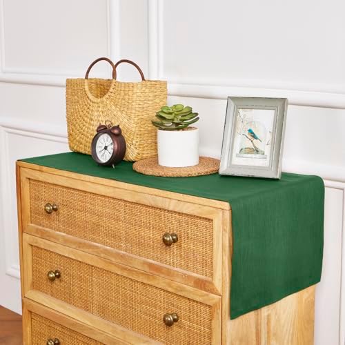 Solino Home 100% Pure Linen Table Runner Pine Green Woven, Fete 14 x 48 in - Image 4